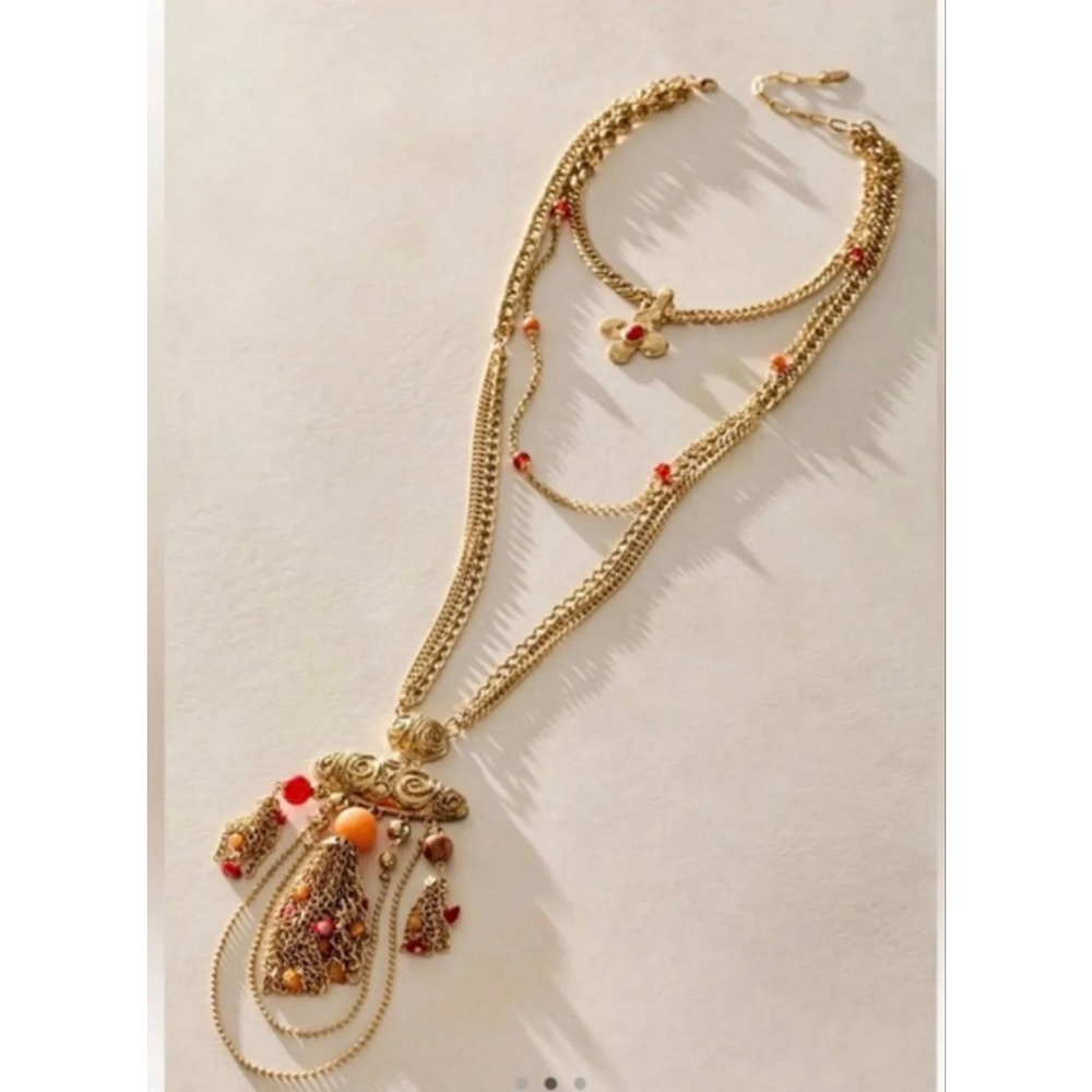 Free People Catriona Layer Necklace Gold with Beads NWT Boho Statement Piece